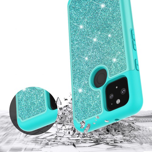 For Google Pixel 5 Temper Glass Hybrid TPU Bumper Hard Glitter Phone Case - Picture 13 of 20