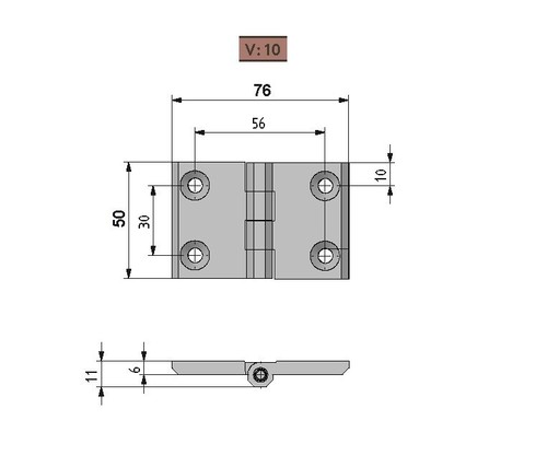 Flat Hinge Steel Black Flush Cabinet Locker 270 degree 76*50mm Two Holes 0991210 - Picture 2 of 3