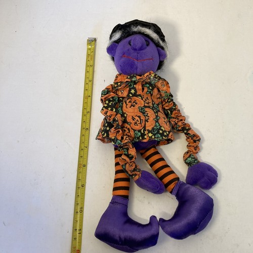 Vintage Applause Halloween Witch Plush Stuffed Animal Spring Arms Purple 10” - Picture 6 of 6
