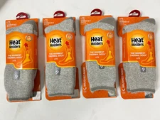 4 PAIR Genuine LITE Heat Holders US Sz 5-9 Light Gray Thermal Crew Socks