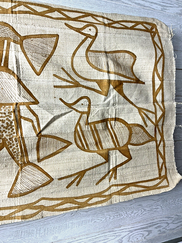 Vintage afrikanisches Korhogo handbemalt gewebt Schlammtuch 31,5 54,5 Senufo Vögel Kunst - Bild 4 von 8