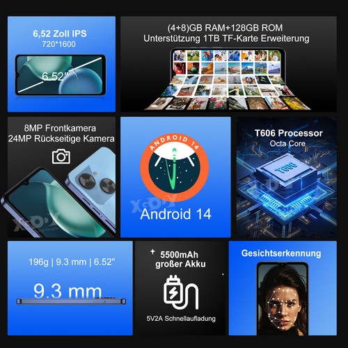 XGODY 24 MP 12GB+128GB Handy Ohne Vertrag Android 14 Smartphone 4G 2*Sim Face ID - Zdjęcie 2 z 23