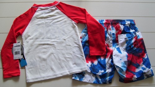 Tony Hawk 2 Pc RWB LS Rashguard Shirt and Swim Trunks Shorts Sz 4 - Picture 4 of 4