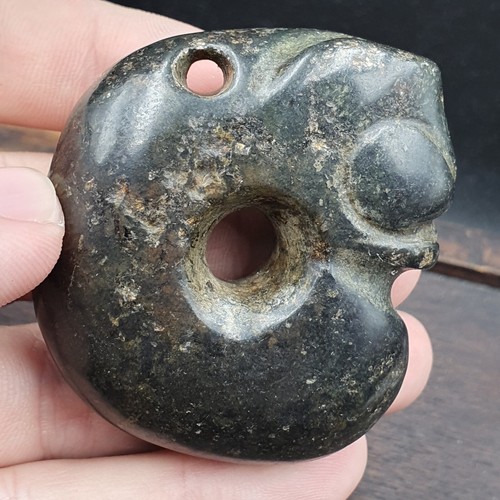 AA Antik Schwarz Magnet Stein Geheimnisvolle Tierschnitzerei Stein Perle Amulett - Bild 7 von 10