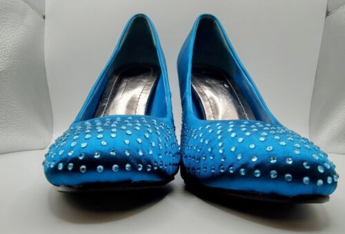 Zapatos de aguja Anne Michelle azul gasolina satinado en Reino Unido talla 6 - Imagen 4 de 21