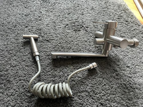 NEU: Küchenarmatur Wandmontage Handbrause/ Edelstahl Gastro Wasserhahn Silber - Bild 4 von 8