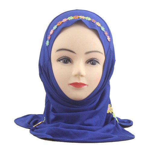 Muslim Kids Girl Flower Hijab Amira Turban Headscarf Shawl Wrap Instant Hat 2-6Y - Picture 6 of 47