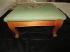 Vintage LIGHT GREEN FLORAL NEEDLEPOINT  FOOTSTOOL - 14-1/2" x 12-1/2" x 7-1/2"
