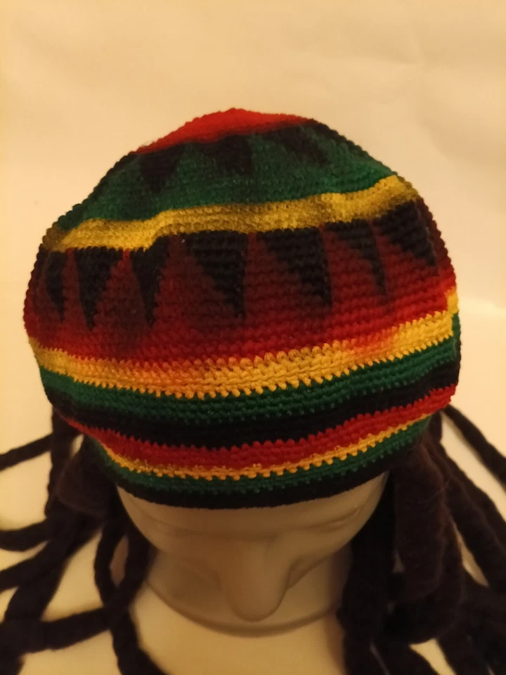 Rasta 男式针织 Beani 帽子/帽子带人造防摔帽。 Reggae/ Bob Marley 风格 — 第 3/4 张图片