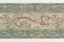 Croscill Benetello Geometric Floral Blues Greens Rose Wall Border Wallpaper 15'