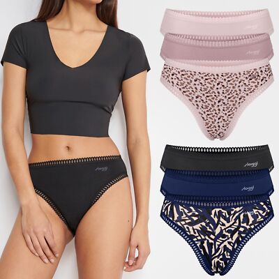 SLOGGI Damen Slip High Leg GO CRUSH Spitzenbündchen Muster bunt farbig 3er Pack