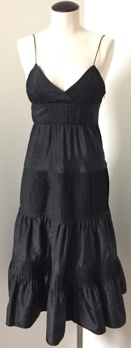 CATHERINE MALANDRINO NEGRO TAFETÁN SEDA MEZCLA MIDI LONGITUD ESPAGUETI STRAP VESTIDO - Imagen 3 de 9