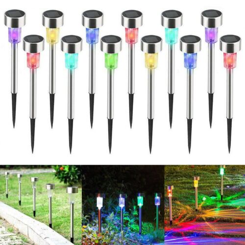 6/ 12 Pcs Solar Pathway Lights Outdoor Stainless Steel Landscape Changing Color