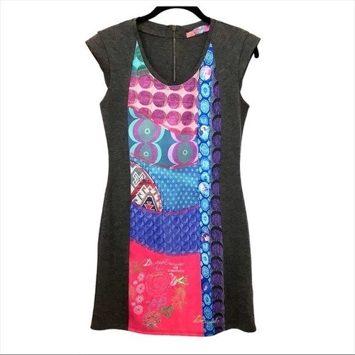 Desigual Mini Dress Womens Small Sarai Patchwork Multicolor Artsy Unique Whimsy - Picture 1 of 9