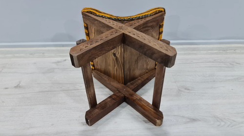 Turkish Stool, camping chair, kilim wooden stool, Ottoman chair, rustic home - Picture 7 of 7
