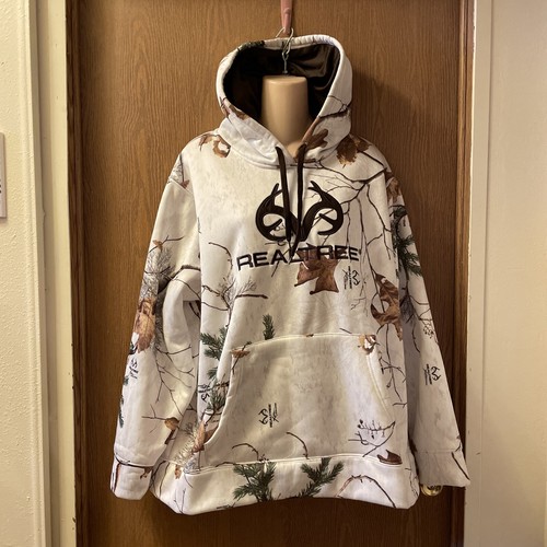 Real Tree Hoodie Pull Over weiß Camouflage Fronttasche 2XL Damen gefüttert Kapuze warm