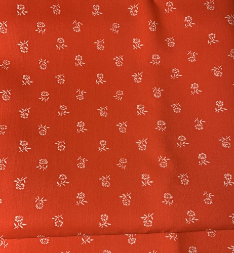 2 Yds Vintage WEILWOOD STOFFE, geworfene weiße Blumen auf rotem Hintergrund Synthetik - Bild 2 von 6