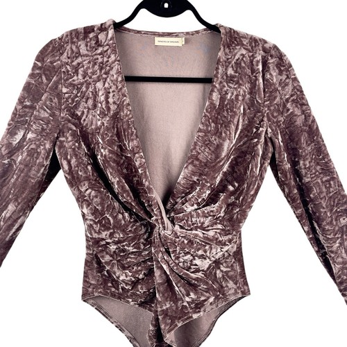 Makers of Dreams Velvet Bodysuit M, Plunge Neck, Twist Front, Boho Chic Sexy Top - Picture 4 of 24