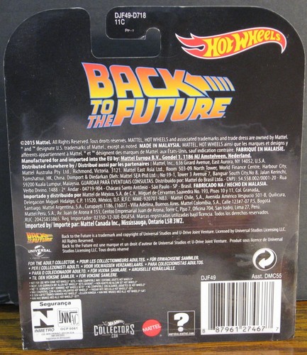 Hot Wheels Back to the Future Time Machine Delorean 2015 DJF49 New on Card - Picture 2 of 6