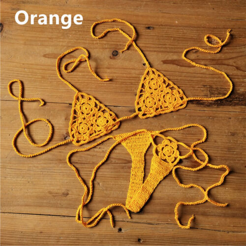 Crochet Mini Bikini Sunbathing Beach Micro Swimwear Cotton Sexy Lingerie Set - Picture 18 of 37