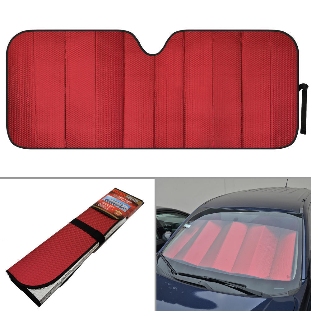 Jumbo Auto Sun Shade Foldable Metallic Red Car Windshield Window Protection