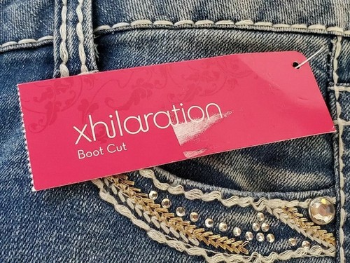 New Xhilaration Girls Medium Denim Wash Blue Jeans Sz 14 Silver Bling Adjustable - Picture 7 of 8