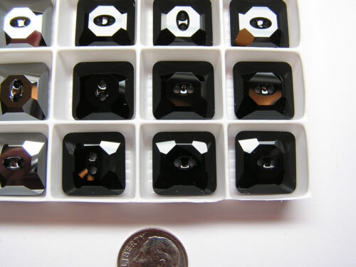 VINTAGE Swarovski® Crystal Square Buttons #3017 - 16mm - JET HEMATITE -24 Pieces - Picture 3 of 4