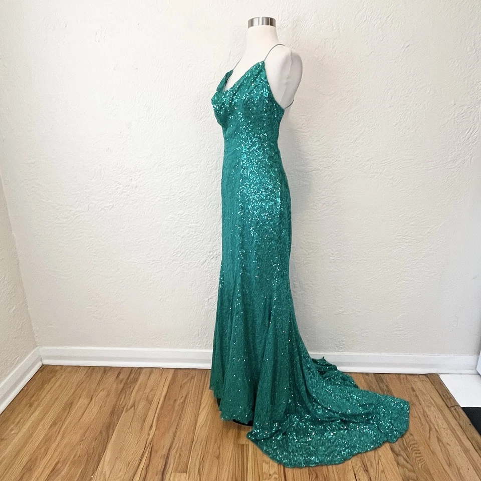 Vestido Maggie Sottero Coqueteo Verde Lentejuelas Baile de graduación Pagaent Formal talla 10 Foto 2 de 4