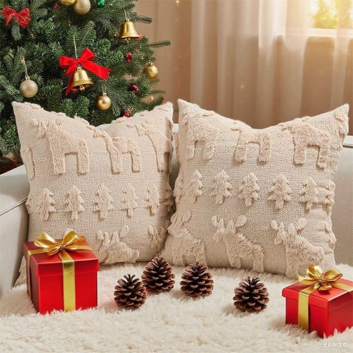 Funda de cojín de copo de nieve de felpa para árbol de Navidad de Estados Unidos decoración del hogar renos - Imagen 19 de 22