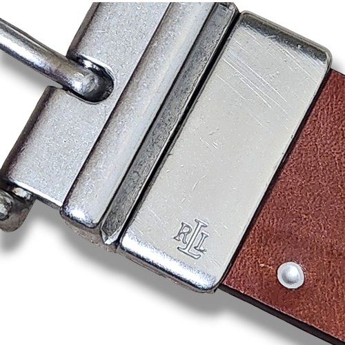 Cinturón de cuero reversible Lauren Ralph Lauren para hombre 32 marrón con tachuelas hebilla abatible - Imagen 7 de 7