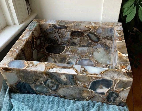 Custome Order 18" x 15" Agate Natural Stones Washbasin/Sink with Slope - Picture 2 of 8