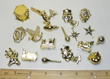 18 pcs mini shiny goldtone plastic assorted figural Christmas ornaments Lot A