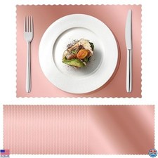 100 Pcs Rose Gold Placemats Bulk 10 x 14 Scalloped Disposable Paper Placemats