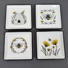 CBK Inspired Home Bee Hive Floral Square Trinket Ring Dish Set of 4 Decorative