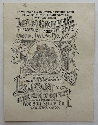 Antike Sammelkarte Löwe Kaffee Woolson Gewürz Toledo OH viktorianische Dame Hufeisen - Bild 2 von 2