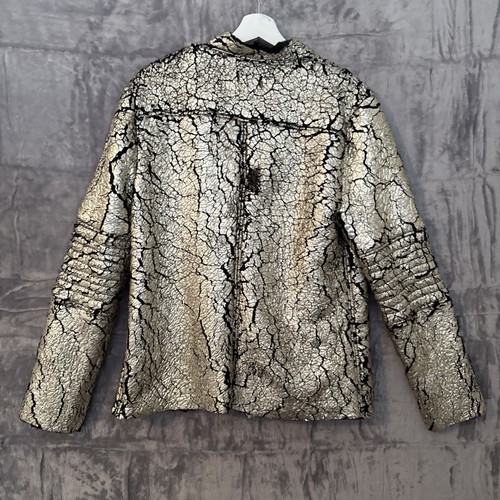 Bebe Kasey Crushed Foil Jacket Womens Size L Black Gold Fleece Lined Moto Soft - Picture 11 of 11