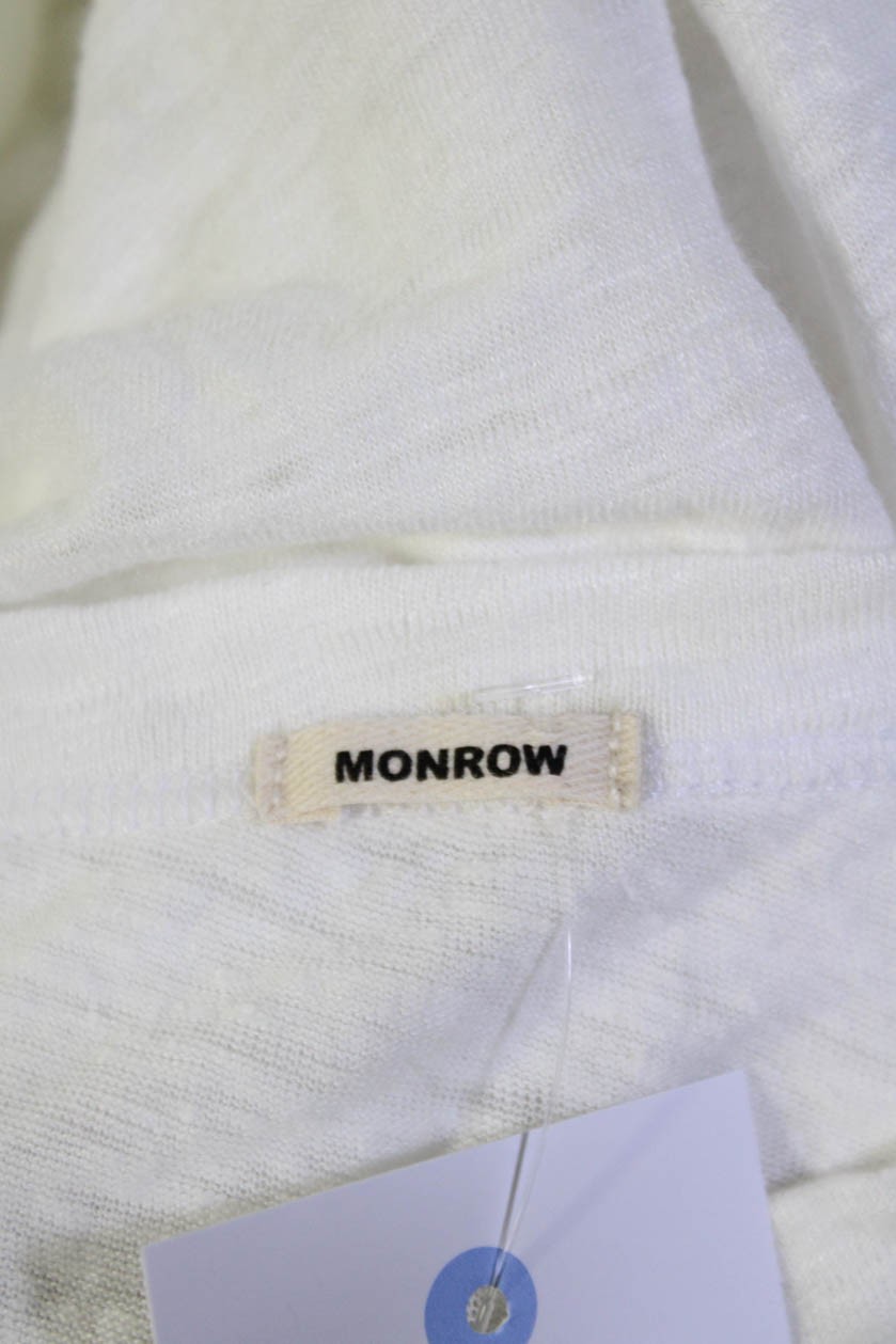 Monrow Womens Venice Short Sleeve Graphic Top Tee Shirt White Linen Size Medium