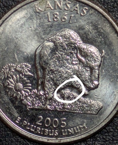 2005-D 25¢ Kansas State Quarter Proof Like "Detached Leg" Error Unc Details - Picture 1 of 24