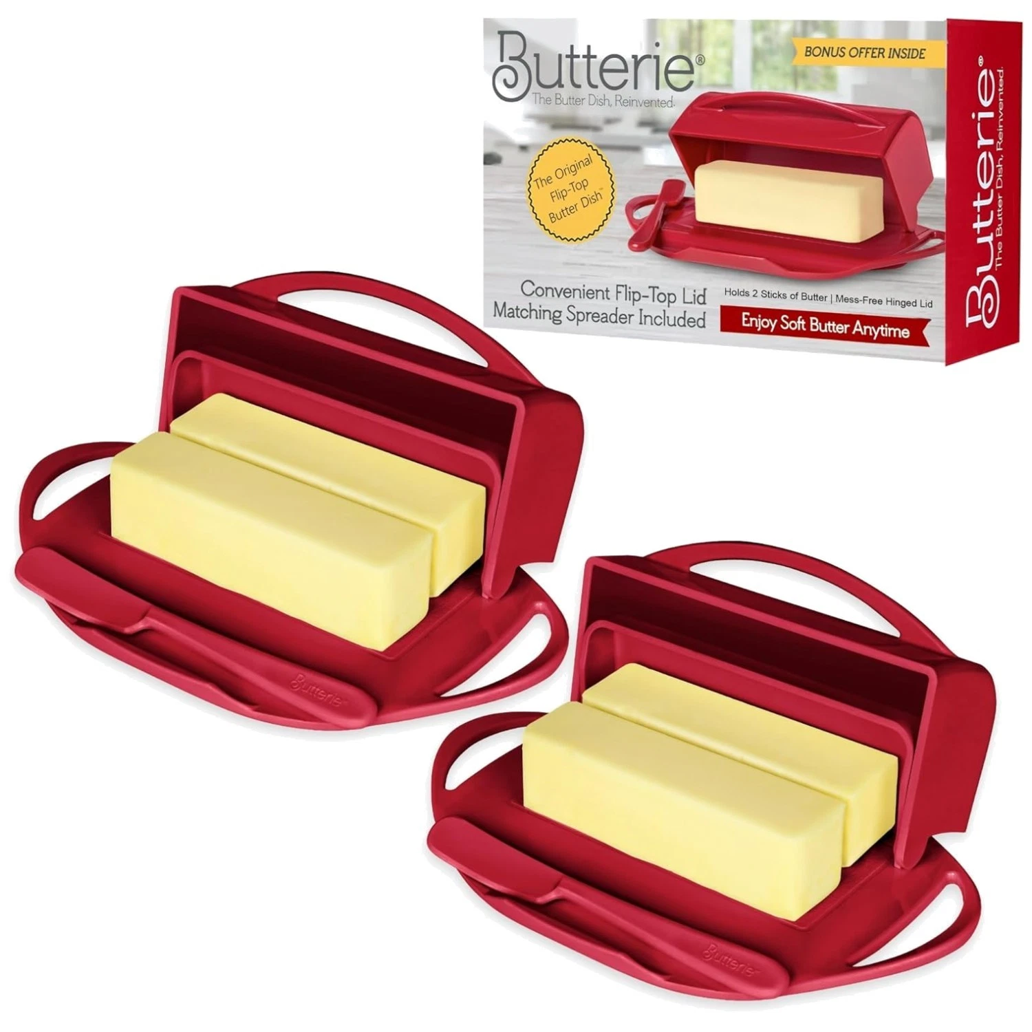 Butter Dish with Attached Lid, 2 Pack
