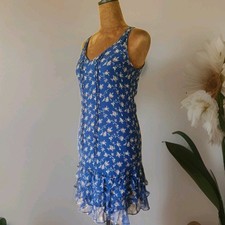 Abercrombie & Fitch Dropped Waist Floral Ruffle Mini Dress Silk Size XS Blue