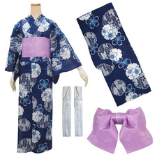 Women's Yukata Coordinate Set For Beginners : Navy Yukata  Light Purple Obi