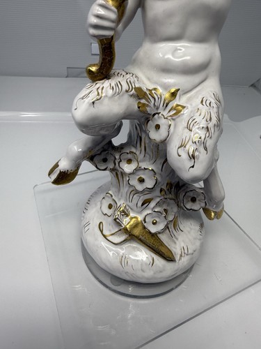 Zaccagnini Pottery Florence Italy White Gold Glazed Fawn Playing Horn Figurine. - Picture 9 of 15