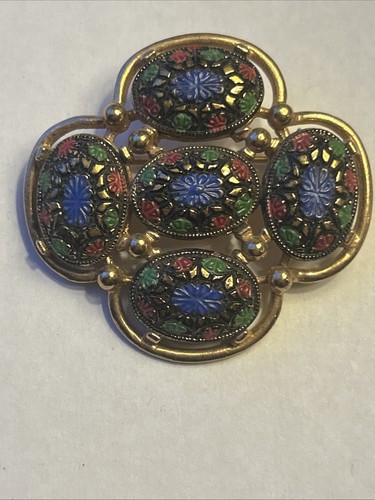 Vintage Sarah Coventry 1968 Lights Of The East Multicolor Mosaic Brooch 1 3/4" - Picture 2 of 7