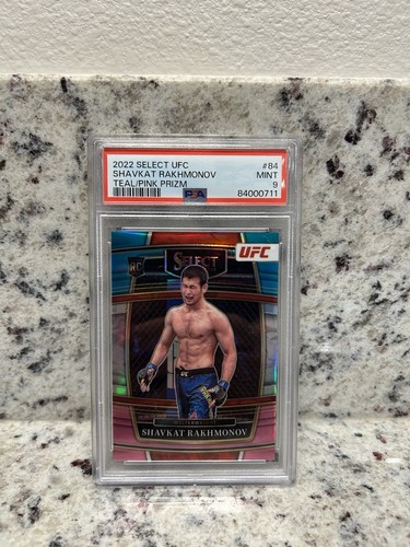 2022 SELECT UFC SHAVKAT RAKHMONOV RC TEAL/PINK PRIZM 15/49 PSA 9POP 2 - Picture 1 of 4