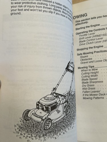 1990 Honda HR215 Push Mower Owner's Manual 31VA3A02 00X31-VA3-A002 OEM WM12A - Picture 5 of 8