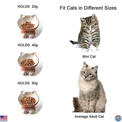 Cuencos de cerámica elevados para gatos y perros Nihow de 5 pulgadas - Elegante juego de alimentación marrón, 4,5 oz - Imagen 3 de 6