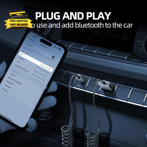 Adaptateur Aux Bluetooth Tout Métal Bluetooth 5.3 Récepteur pour Voiture avec Mains Libres C - Photo 4/6