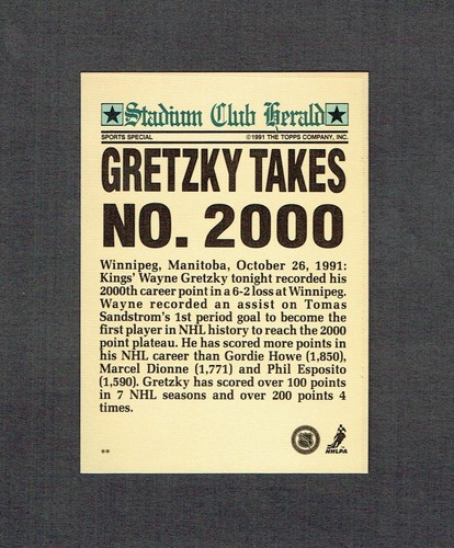 1991-92 Topps Stadium Club WAYNE GRETZKY Charter Member 2000 Career Points - Bild 2 von 2