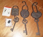 3 Large Wrought Iron Lock & Keys Wall Decor Black W Antique Patina & mounts 15"