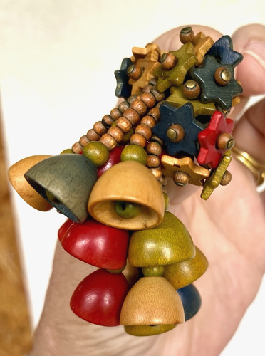 Vintage Miriam Haskell Multi-Color Wood Bells & Flower Brooch, 1930's - Picture 4 of 11
